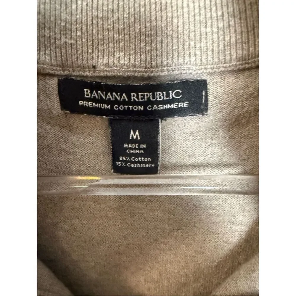 Banana Republic Premium Cotton Cashmere Half Zip Sweater Mens Medium Beige